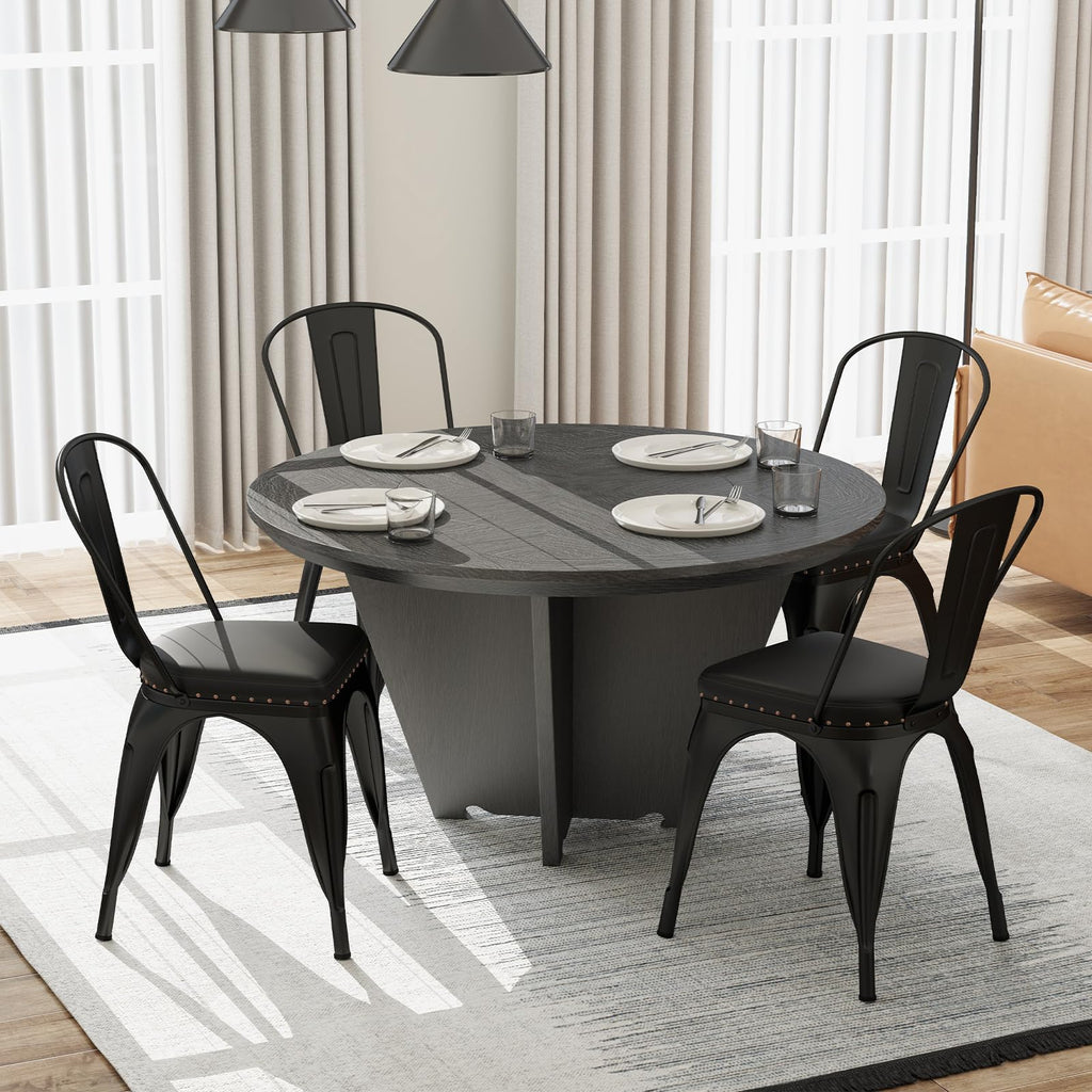 Metal Dining Chairs Set of 4, Stackable Armless Kitchen Side Chair with Detachable Backrest & PU Leather Padded Seat