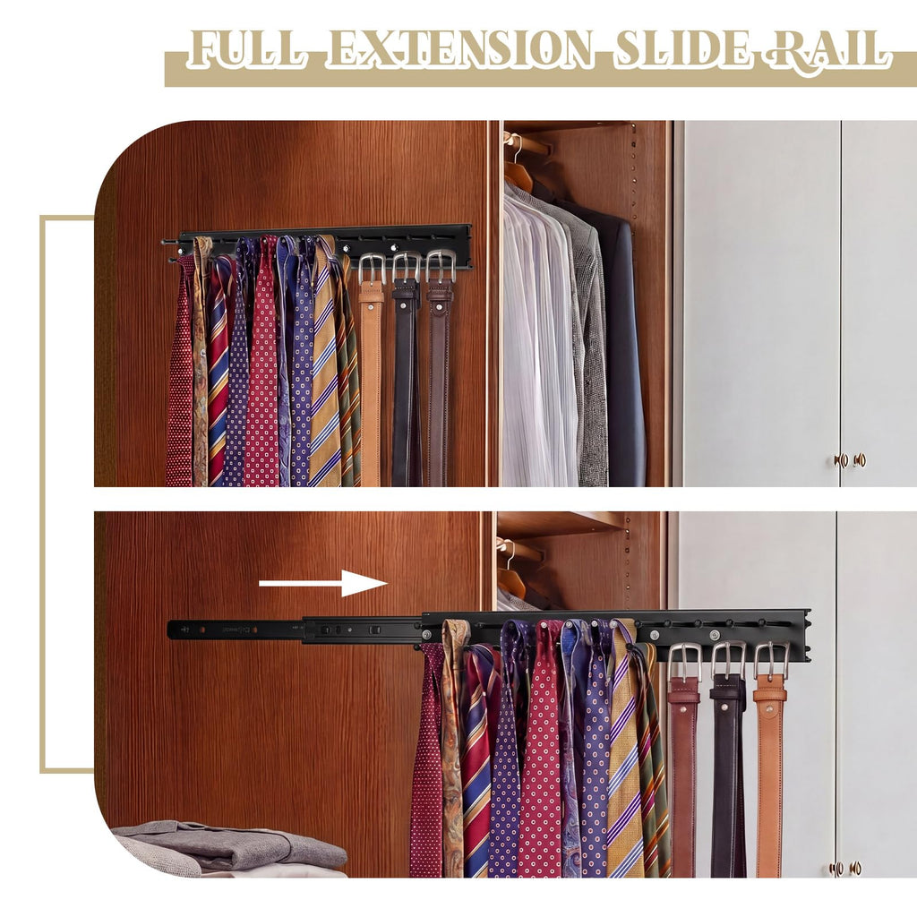 2 Pcs 13.8'' Sliding Tie Rack Hangers for Closet, 25 Tie Each, Black
