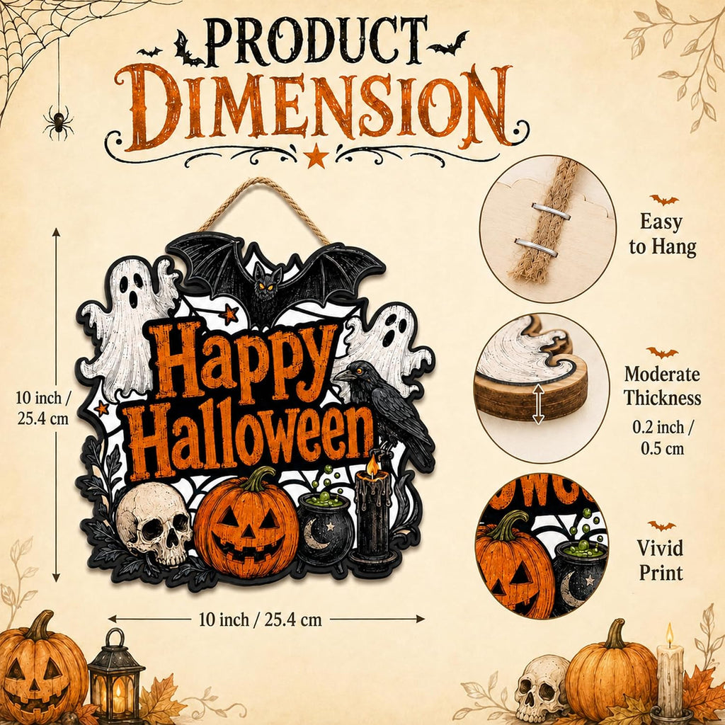 Halloween Door Decoration Sign, Halloween Pumpkin Bat Witch Wreath Front Door Hanger, Spooky Wooden Sign Outdoor