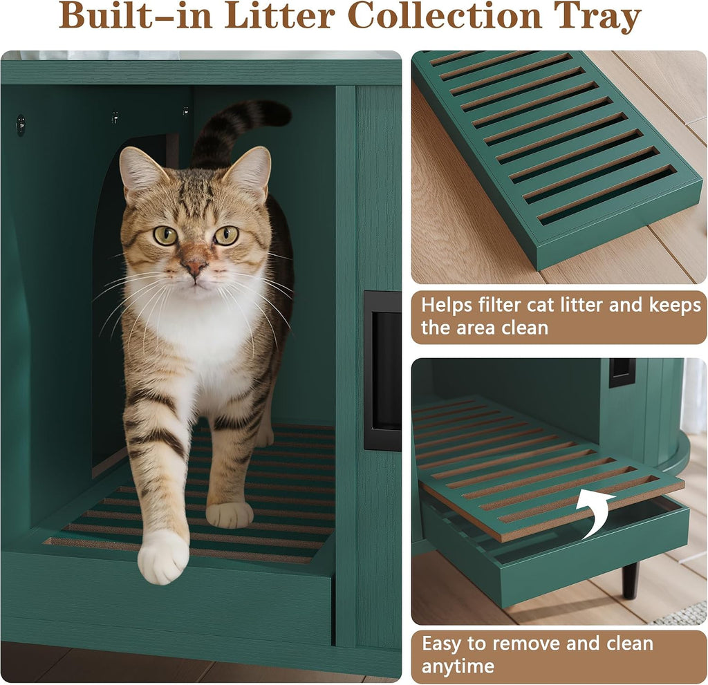Cat Litter Box Enclosure Furniture with Sliding Tambour Door