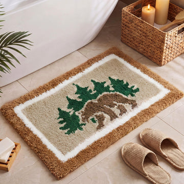 Rustic Bear Bathroom Rug Non-Slip Absorbent Bath Mat 24x16 Inches