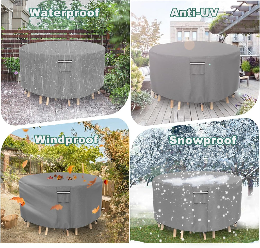 Round Patio Furniture Covers, 500D Heavy Duty Waterproof UV Resistant Cover for Round Outdoor Dining Table &