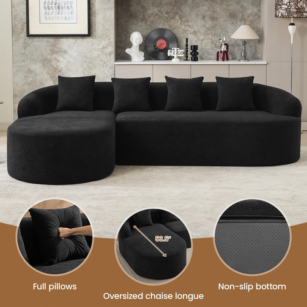 105" Boneless L Shaped Sectional Couch, Curved Cloud Deep Seat with Chaise Lounge, Oversized 4 Seater Couches, No