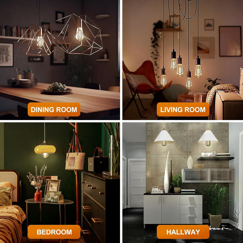 E26 ST64 Vintage Edison Light Bulbs, Smoky Grey Coated Glass, Dimmable, 4W(20W Equivalent) 150 Lumens, 2700K Soft
