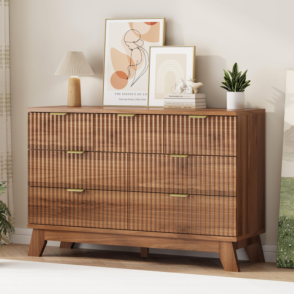 Fluted Dresser with 7 Drawers, 48" Wide Modern Chest of Drawers with Metal Handle, Wood Dresser TV Stand, Wooden