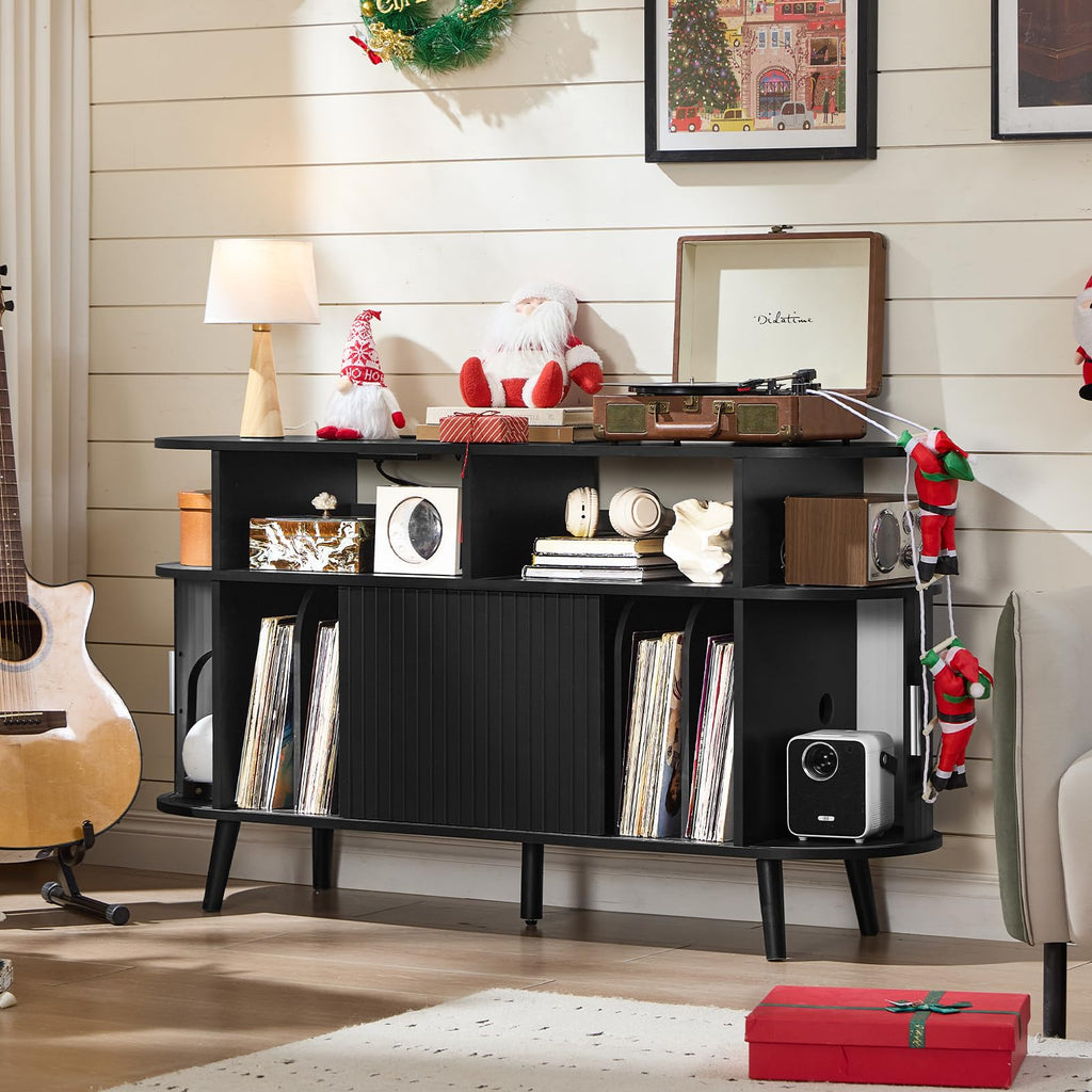 Extra Large Round Record Player Stand with Charging Station