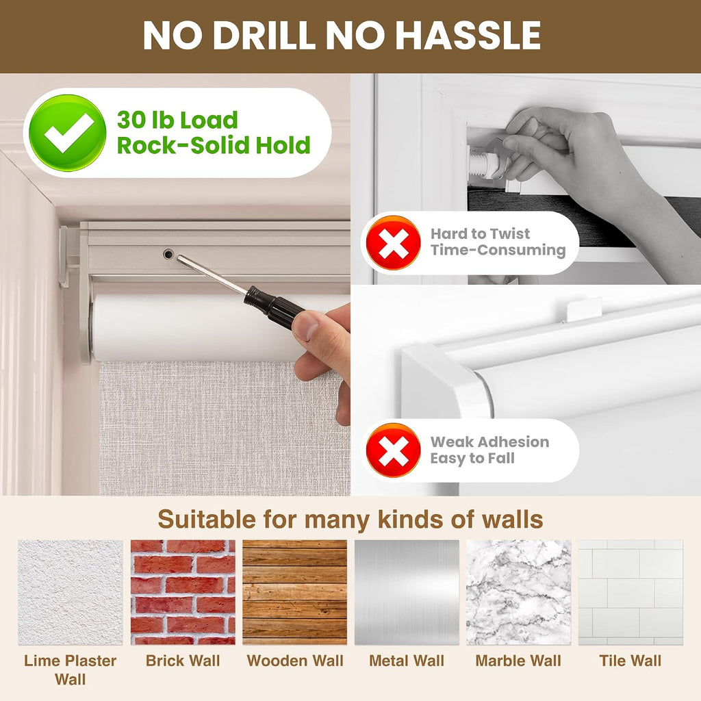 No Drill Cordless Blackout Roller Shades, Grey, 22.5" W x 54" H | Thermal Insulation, UV Privacy Protection, Easy
