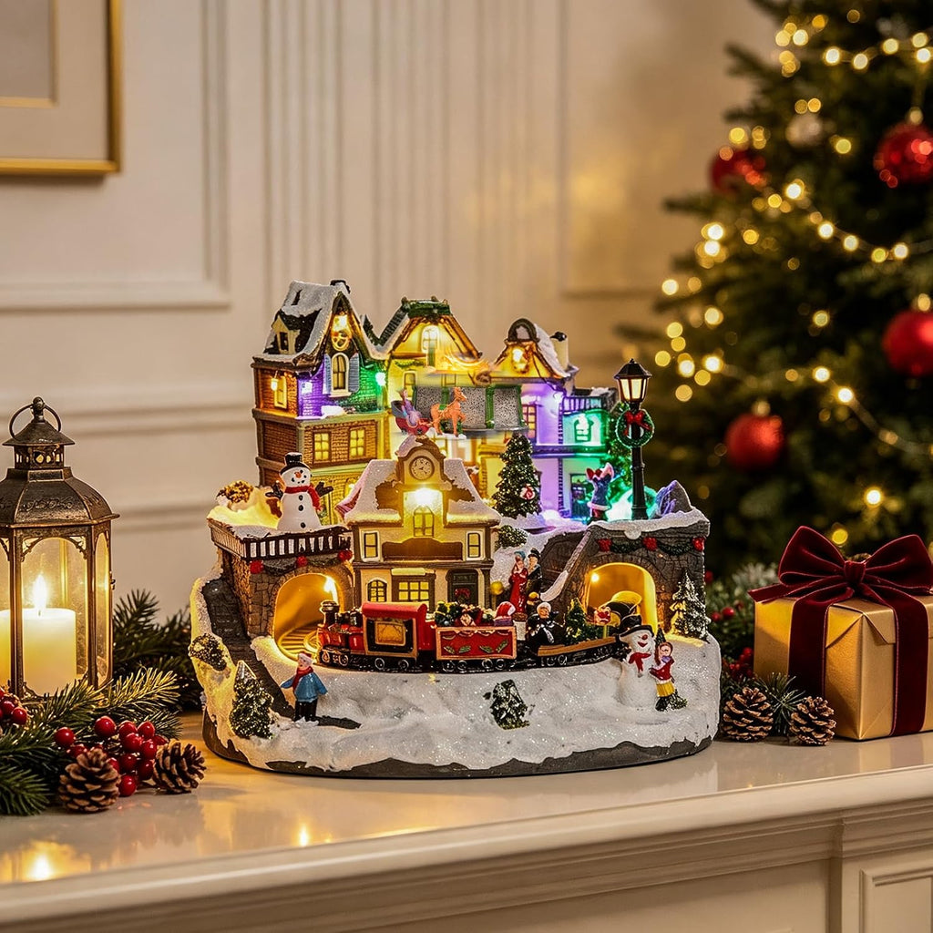 Christmas Houses, Light Up Christmas Village with Train and Music