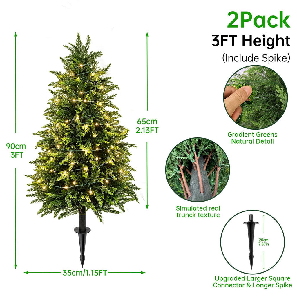 3FT Artificial Cedar Topiary (2 Pack) with Ground Spike, Home & Garden Decor