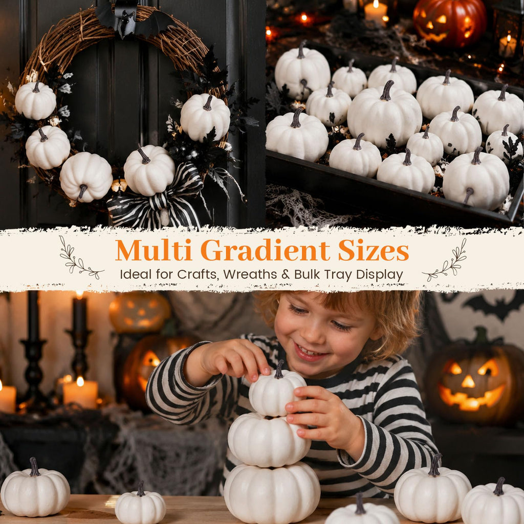 16 PCS White Fake Pumpkins for Decorating, Faux Pumpkins