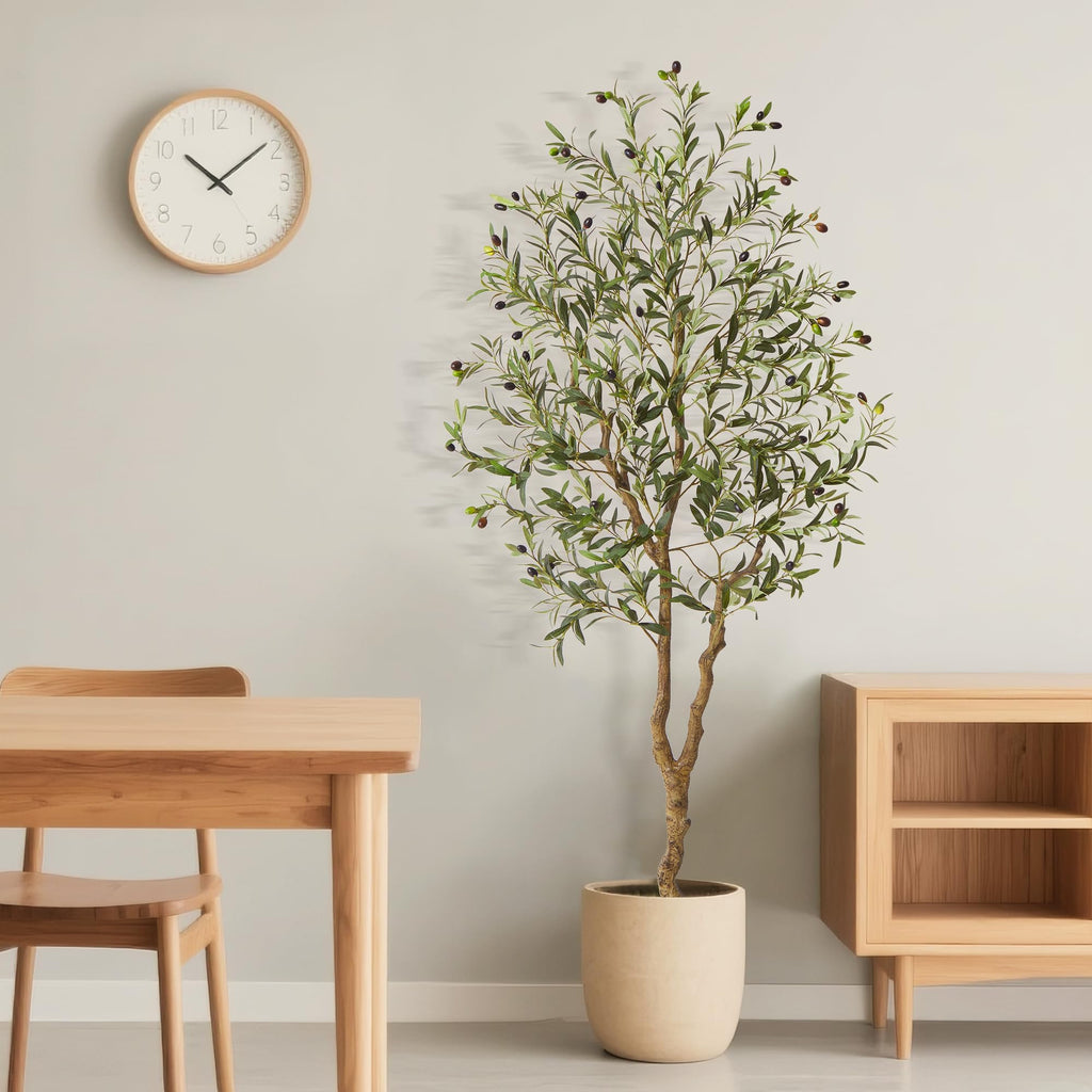Artificial Olive Trees, 6Ft Tall Faux Olive Tree with Realistic Leaves and Fruits, Fake Potted Olive Silk Tree, Floor