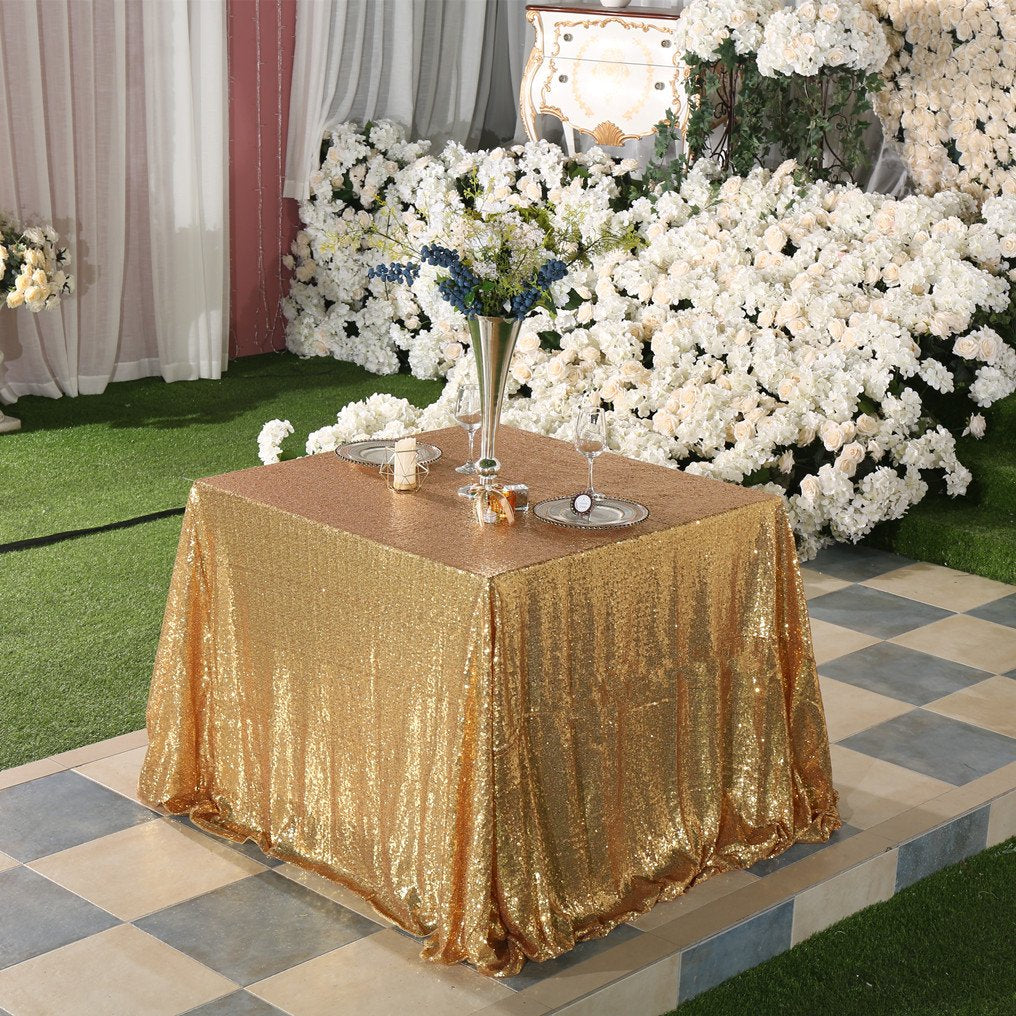 Light Gold Sequin Tablecloth 50x80 Inch Rectangular