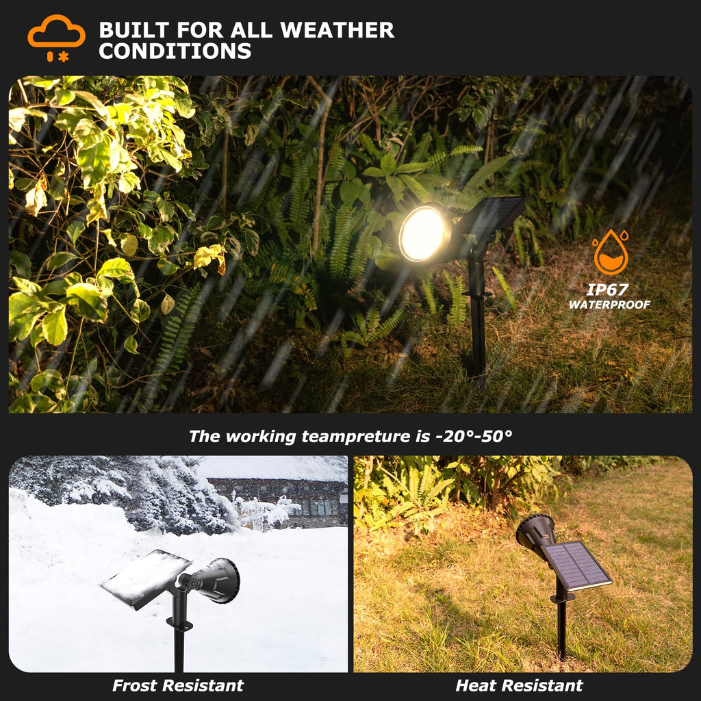 Solar Spot Lights - 21 LED Brightness, IP67 Waterproof, 2-in-1 Adjustable Solar Power Outdoor Lights for Fence, Warm