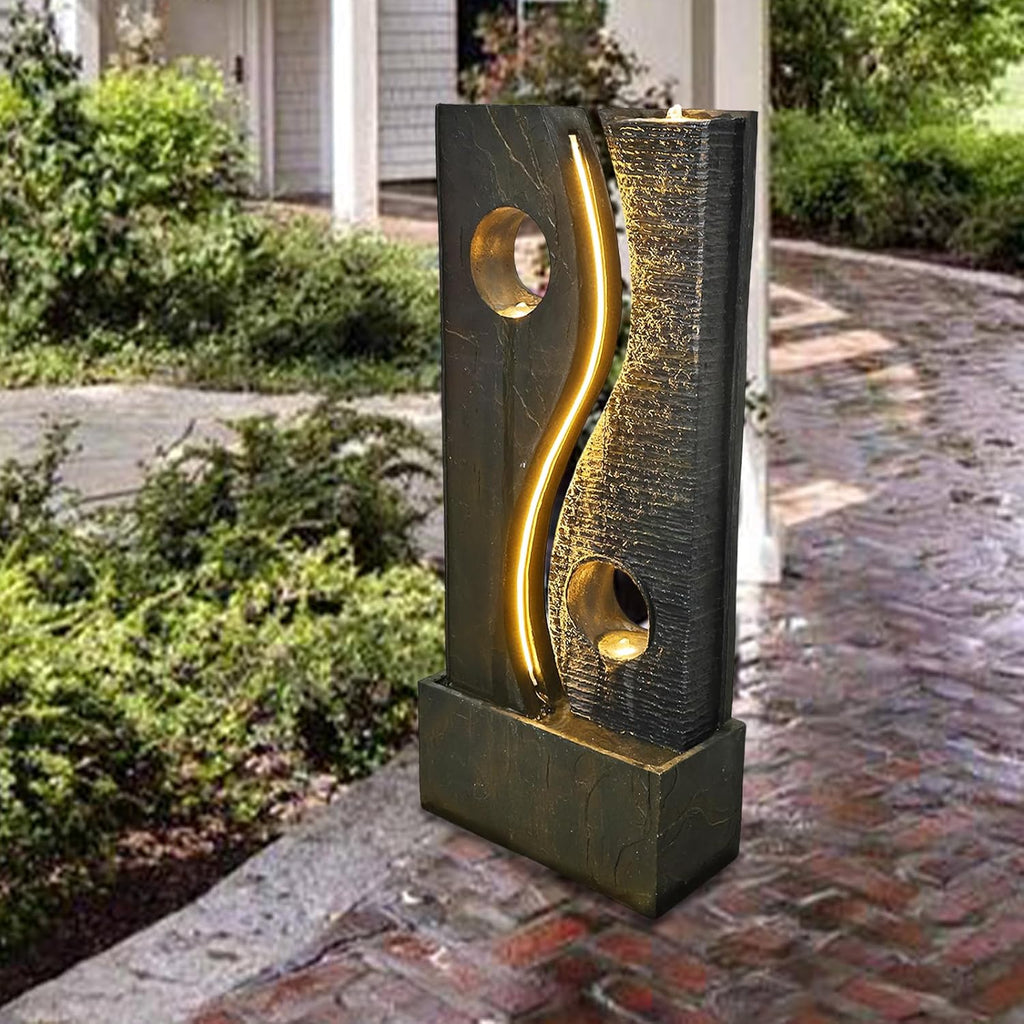 47 inches Water Fountain Outdoor Garden - Waterfall Indoor Modern Large Freestanding Water Feature Fountains Faux Rust