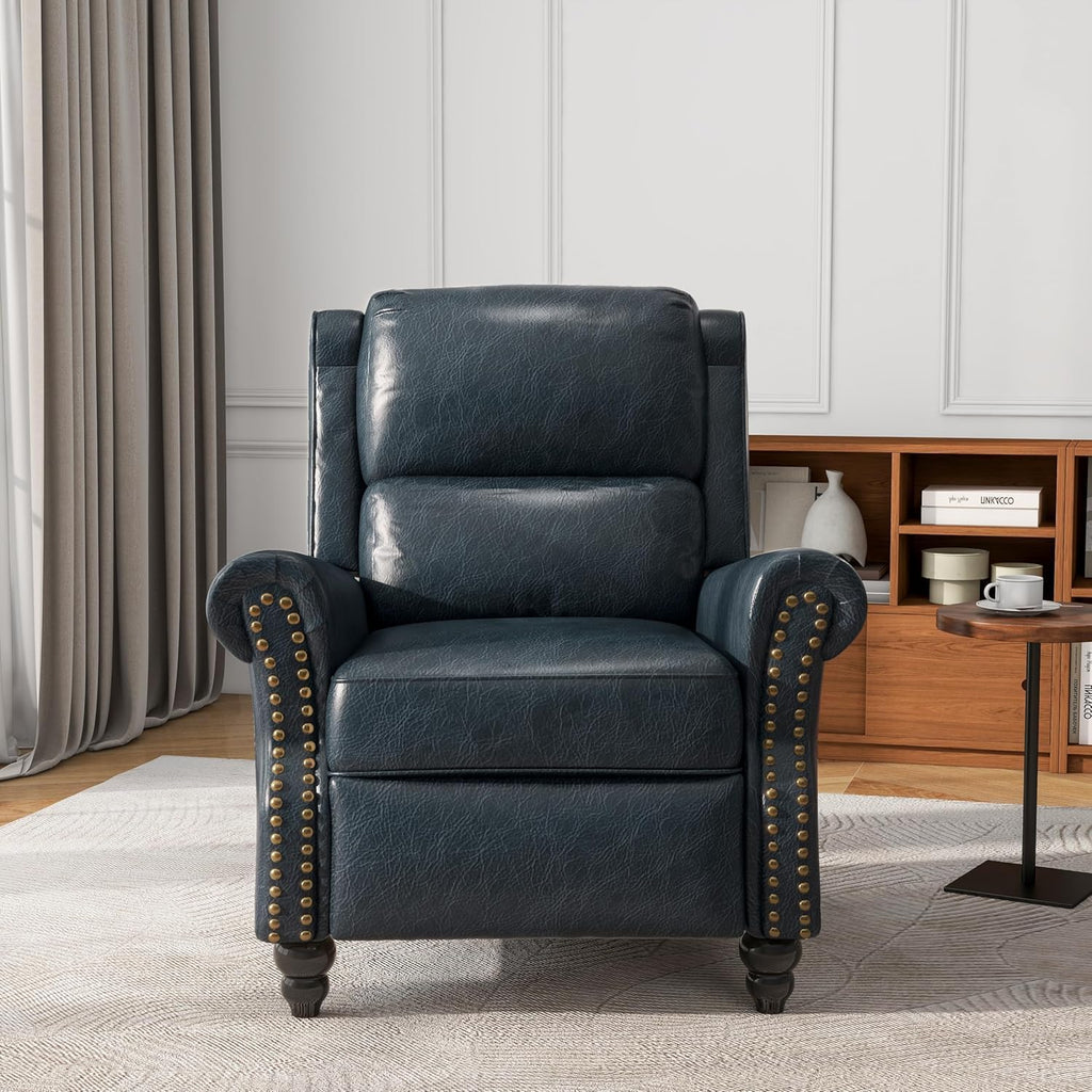 Pushback Recliner Chairs, Faux Leather Armchair, Navy - Set of 2