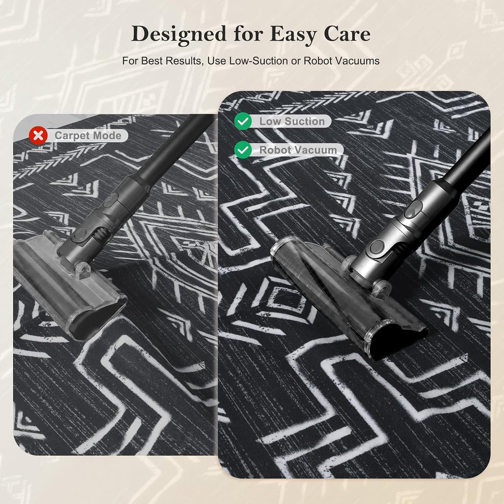 Washable Western Area Rug Bedroom, Black and White