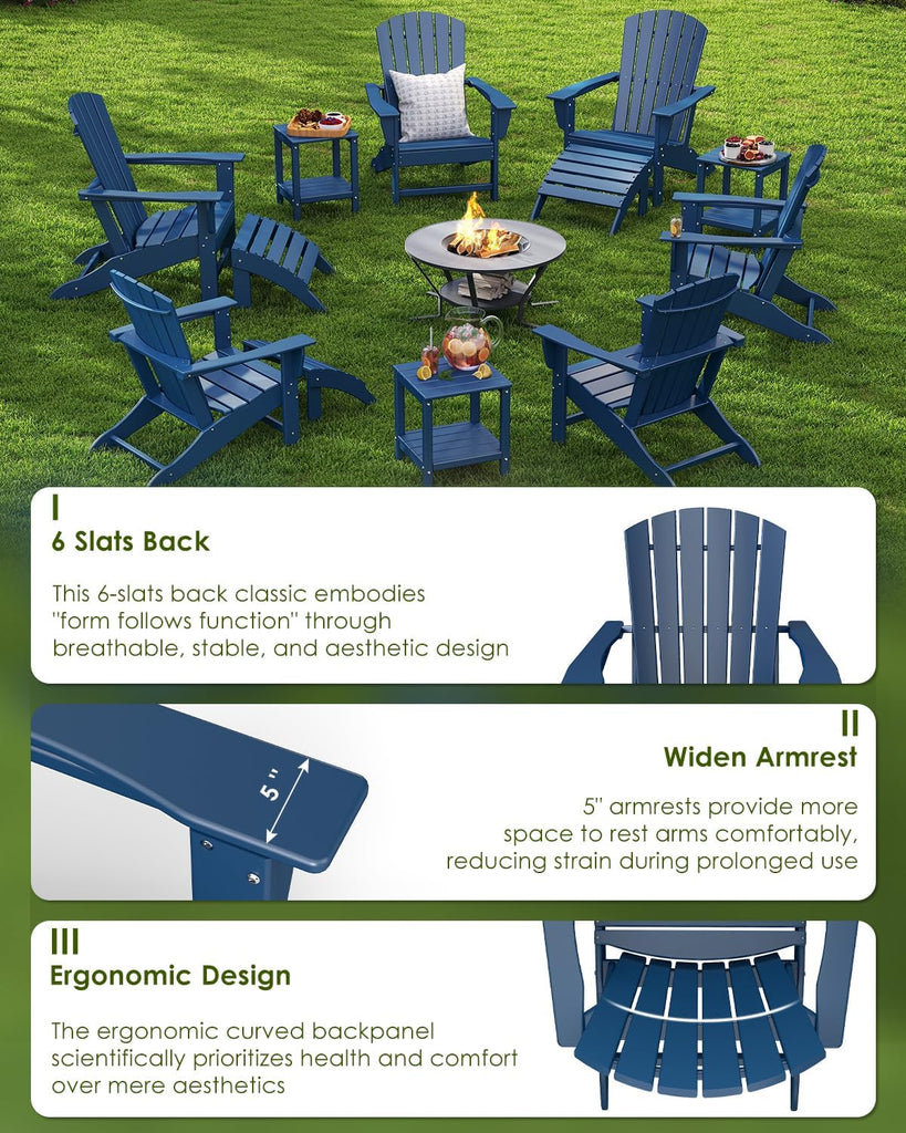 Oversized Adirondack Chairs Set of 2, HDPE All Weather, Blue | 21.6" Extra-Wide Seat | 400 lb Capacity | Stable