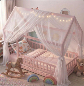 Pink House Bed, Solid Wood Montessori Floor Bed
