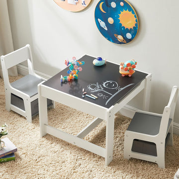 Kids Table and Chair Set, 3 in 1 Wooden Activity Table with Storage Drawer for Toddlers Drawing, Reading, Crafts, 2