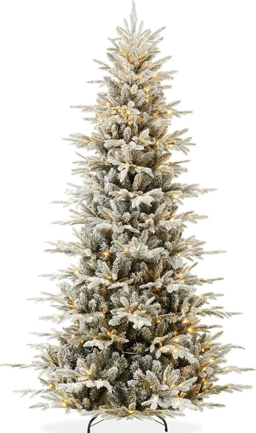 Lighted Aspen Christmas Tree, Flocked Artifical Noble Fir, Pre-Lit White & Multicolored LED Lights Premium