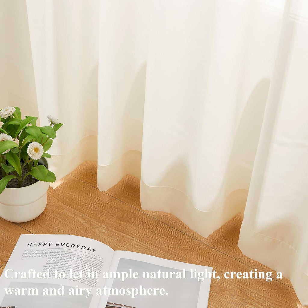Cream Pinch Pleat Sheer Window Curtains 90 Inches Long,Egret Ivory Soft Farmhouse Drapes for Bedroom Living Room