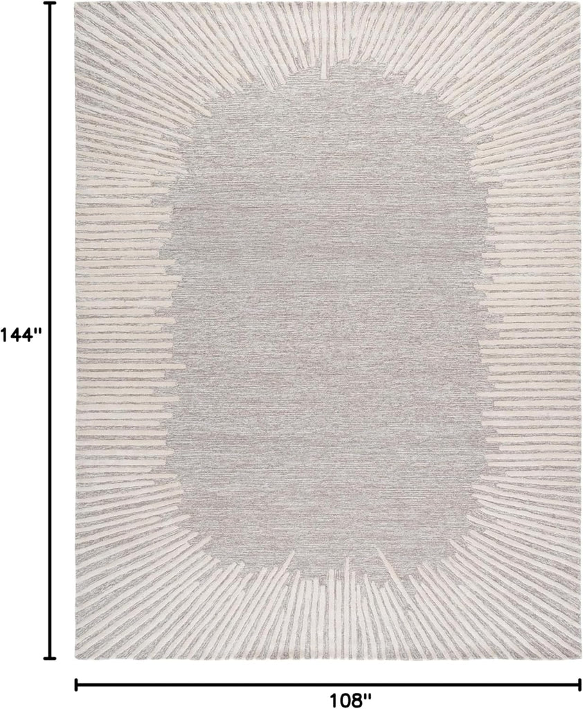 Handmade Wool Area Rug 9x12 - Abstract - X-Large - Modern Design, Natural & Ivory