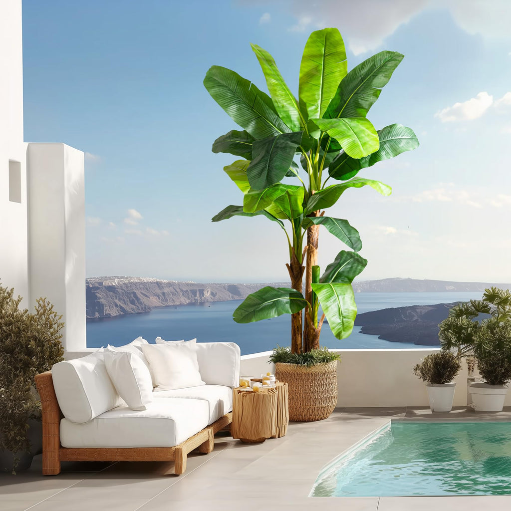 Artificial Banana Tree 7.2ft, Faux Tropical Palm Tree Plant with Realistic Leaves, Low Maintenance Indoor Outdoor