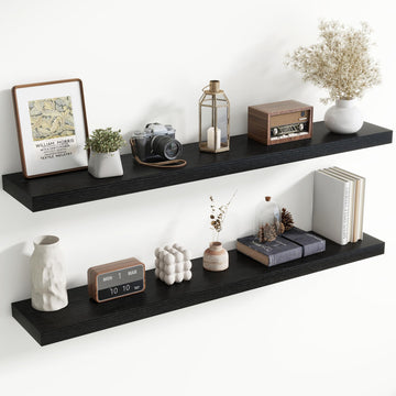 55 Inch Floating Shelves for Wall, 8 Inch Deep, Invisible Brackets, Black