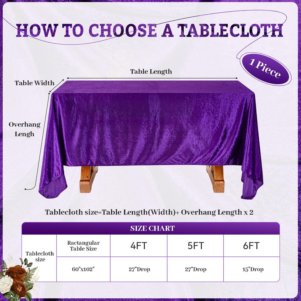 Purple Velvet Tablecloth 60"x102" Luxurious Solid Rectangle Table Cloth
