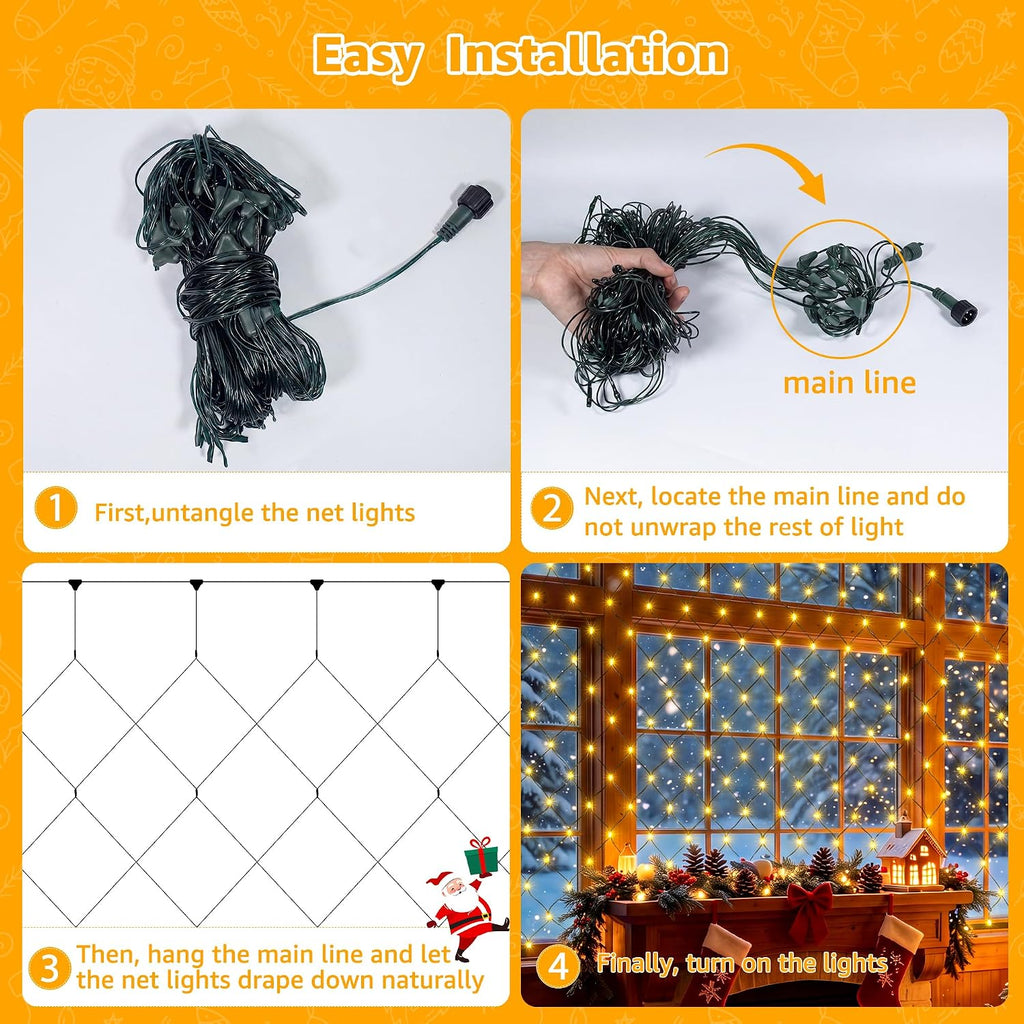 Christmas Net Lights Outdoor 360 LED, IP67, 10x5ft, Warm White