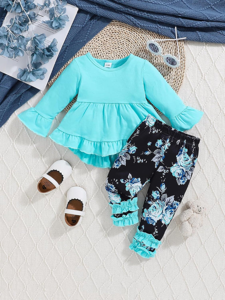 Baby Girl Clothes Infant Toddler Girl Outfit Long Sleeve Shirts Top Rufffle Pants Little Girls Clothes