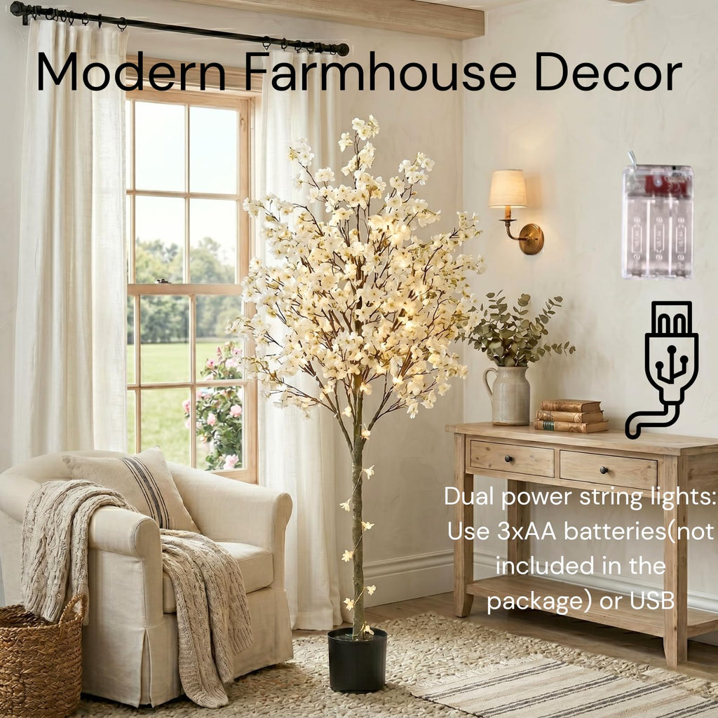 Artificial Cherry Blossom Tree with Lights 6ft Tall, Living Room Decor