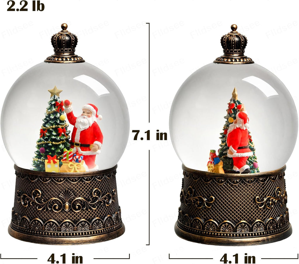 Christmas Snow Globe Lantern, Glitter Musical Snowglobe Light with Timer, USB & Battery Powered Music Box, Santa