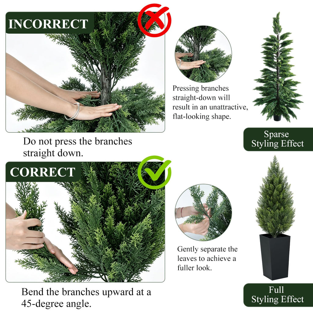 Artificial Cedar Topiary Trees with Black Pot, 7 FT UV Resistant Faux Boxwood Plants, Front Porch Decorations