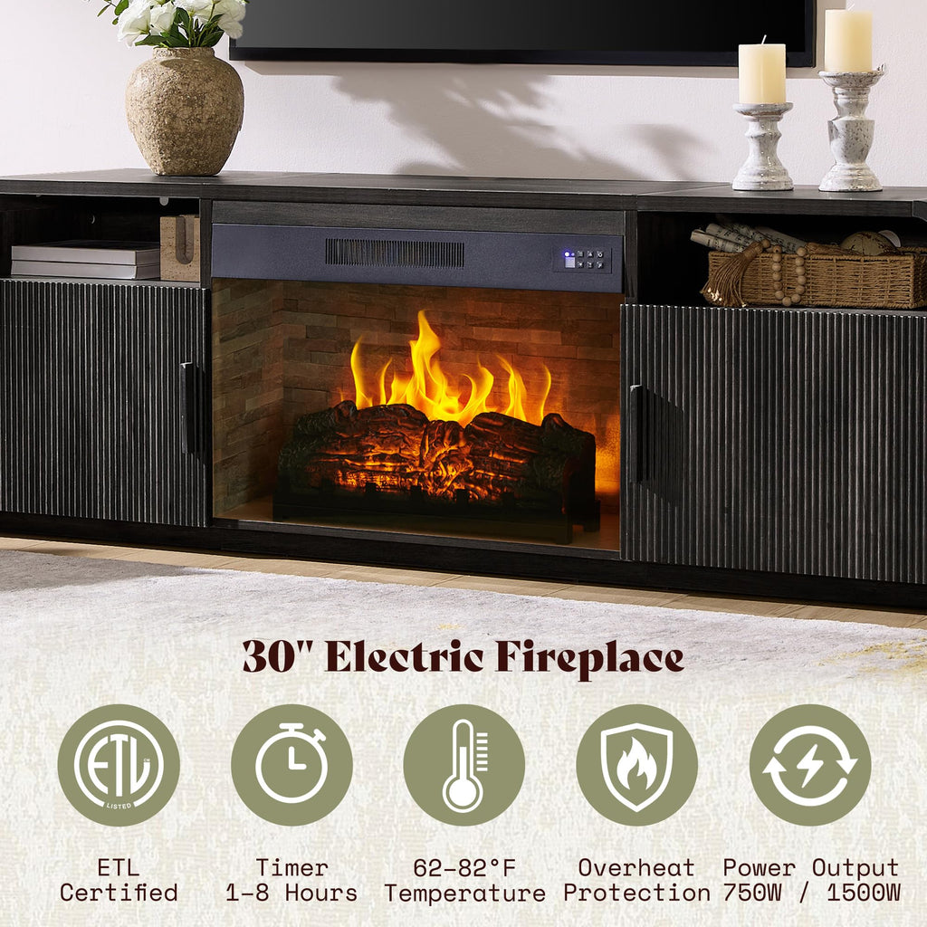70" Fluted TV Stand with 30" Electric Fireplace