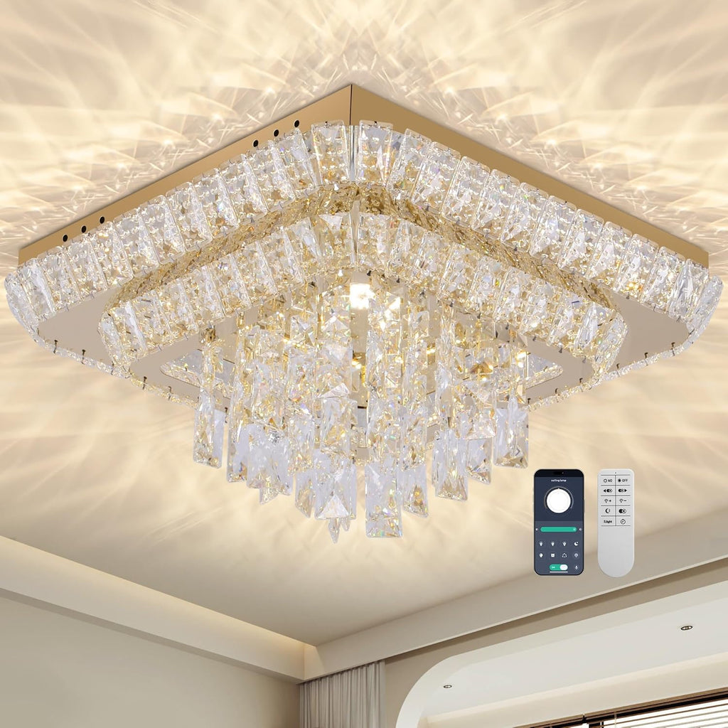 Crystal Chandeliers:Modern Led Luxury Ceiling Light Flush Mount 25 | Smart Remote/APP Control,0%-100% Brightness