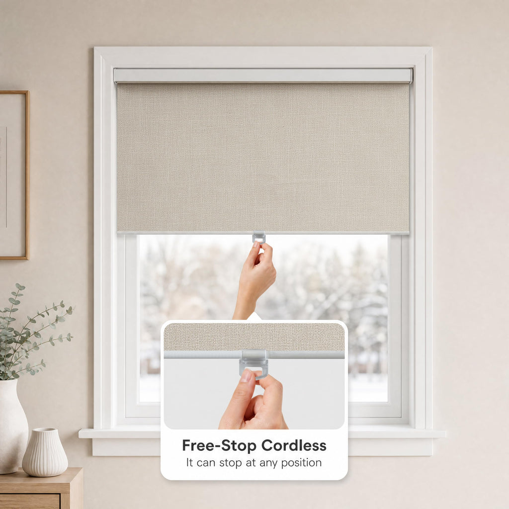 Blackout Cordles Free-Stop roller shades (Natural, 1Panel )