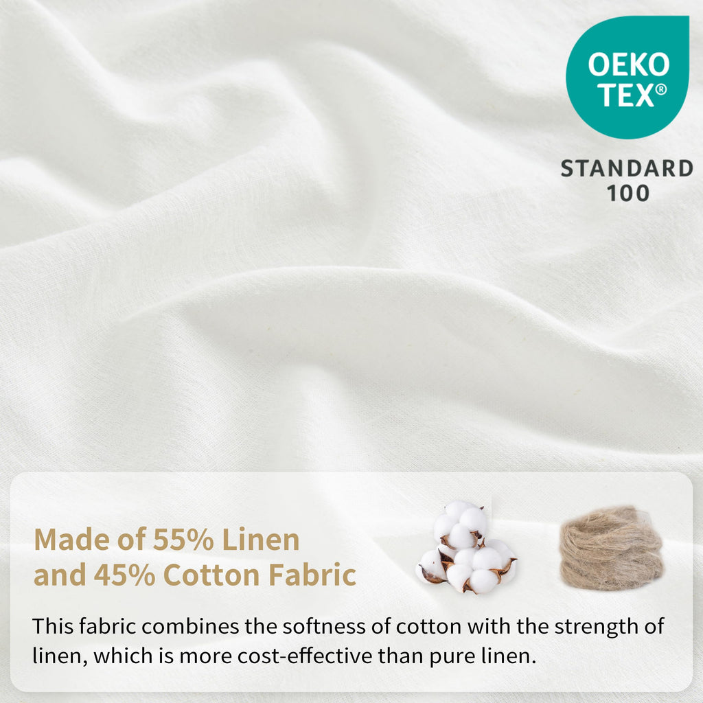 Linen Cotton Sheet and Pillowcases Set 4-Pcs (1 Flat, 1 Fitted & 2 Pillowcases) - Soft, Breathable & Cooling