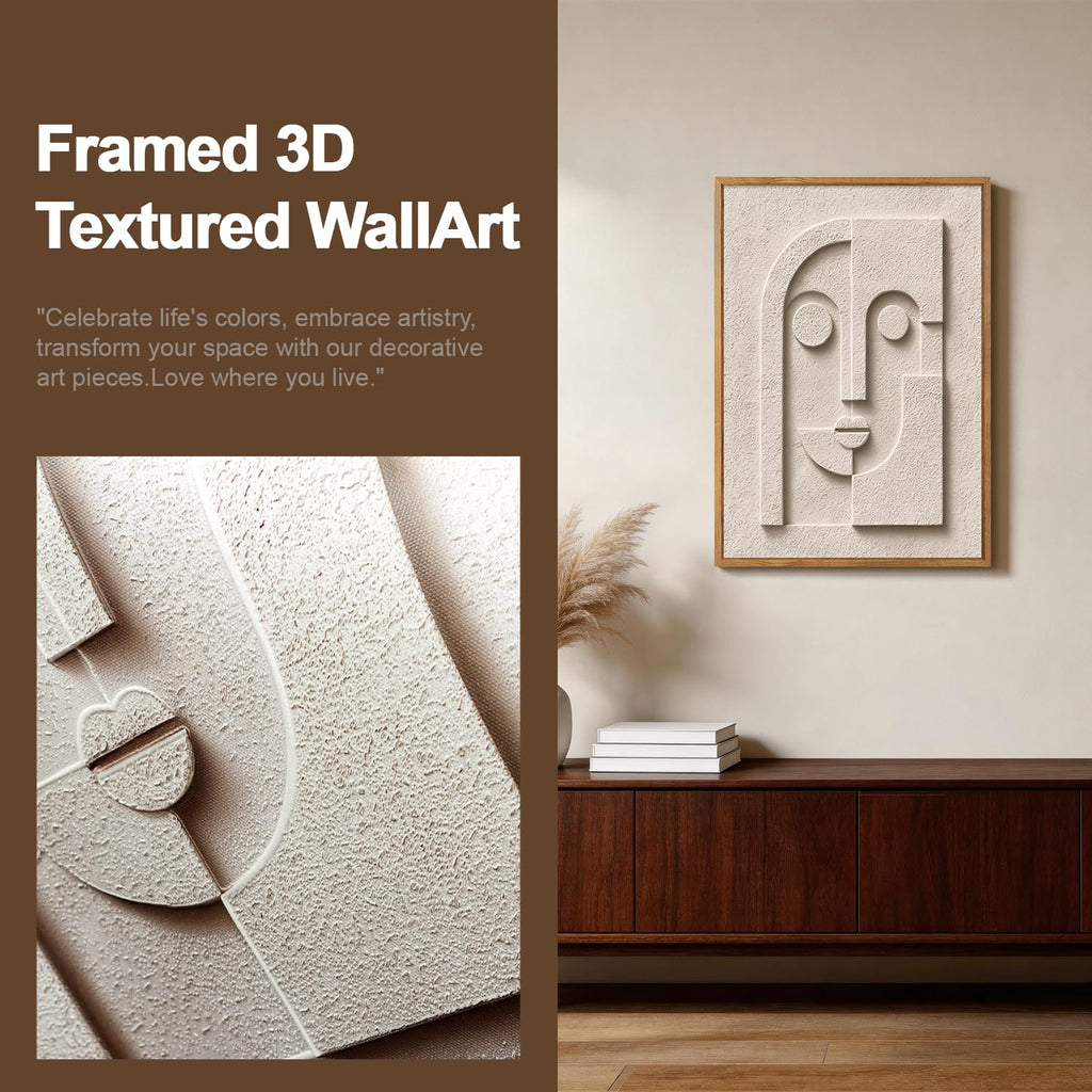Small Geometric Face Wall Art, Neutral Earth Tone Relief Decor