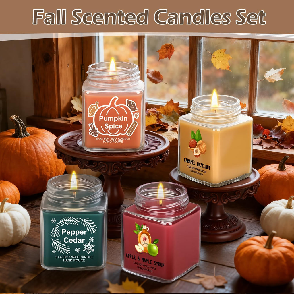 Scented Candles 4 Pack Soy Candles Set for Women Gift | Holiday Gift Decor, Holiday Candle Home Decor - Pumpkin - Set of 4