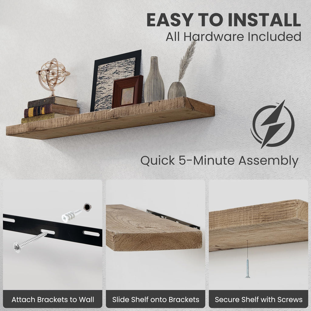Floating Shelves Reclaimed Barnwood, 8" Deep Solid Wood Floating Shelf Wall Hanging Shelves with Invisible Heavy-Duty