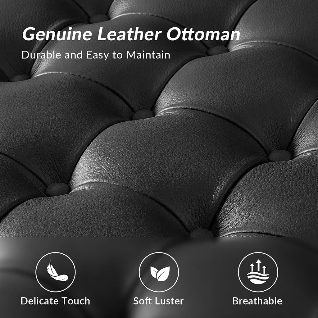 36 Genuine Leather Square Tufted Ottoman Coffee Table Camel Button Tuf