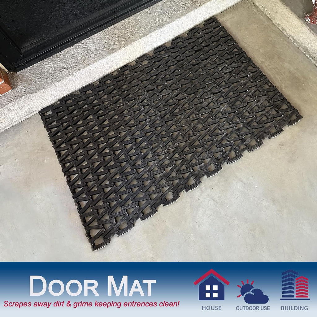 Durite Outdoor Entrance Mat, Black, 24" x 36" | Recycled Rubber Tire-Link Doormat, Heavy Duty Non-Slip, Herringbone