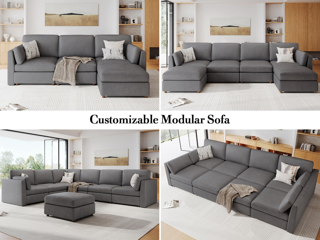 Faux Leather Modular Sectional Sofa Wide V Shaped Couches Gray