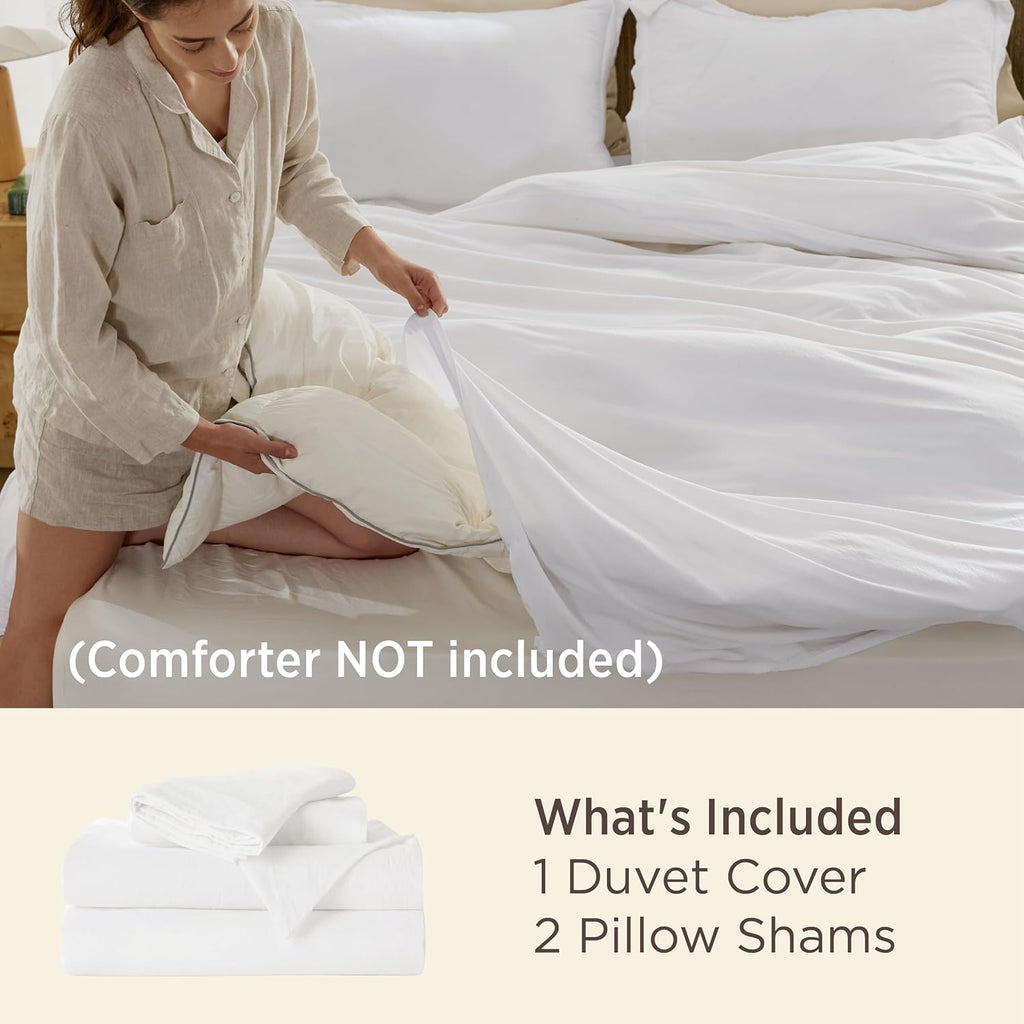 White Duvet Cover Queen - 3 Pieces Prewashed Cotton-Like Polyester Extra Soft Bedding Set, Includes 1 Duvet Cover