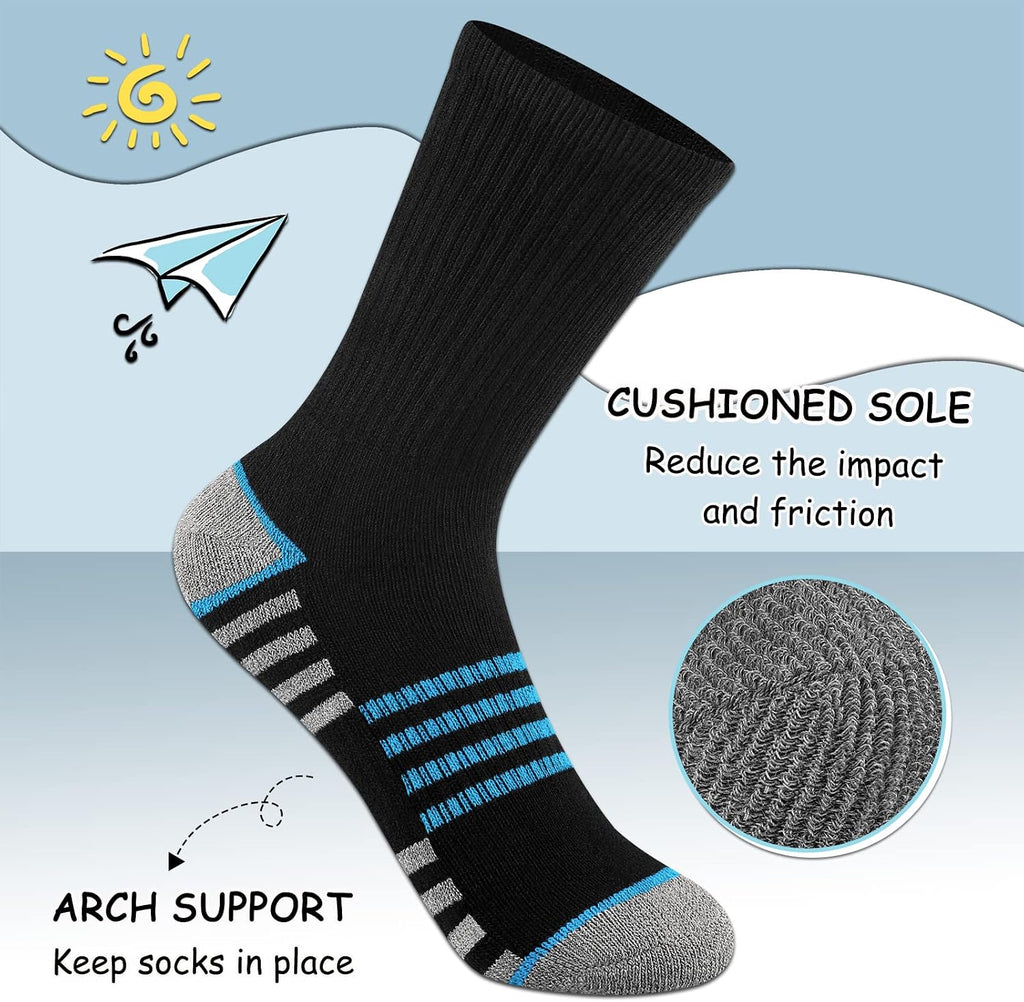 Boys Crew Socks For Kids Old Athletic Long Socks With Cushioned Sole 6 Pairs