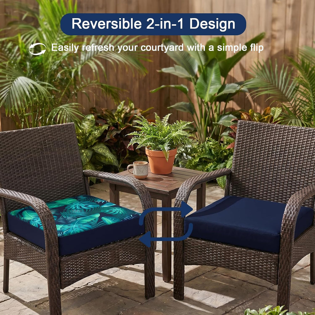 Outdoor Chair Cushions Set of 4, Waterproof, Reversible 19x19x3 | Patio Chair Cushions for Outdoor Furniture, High