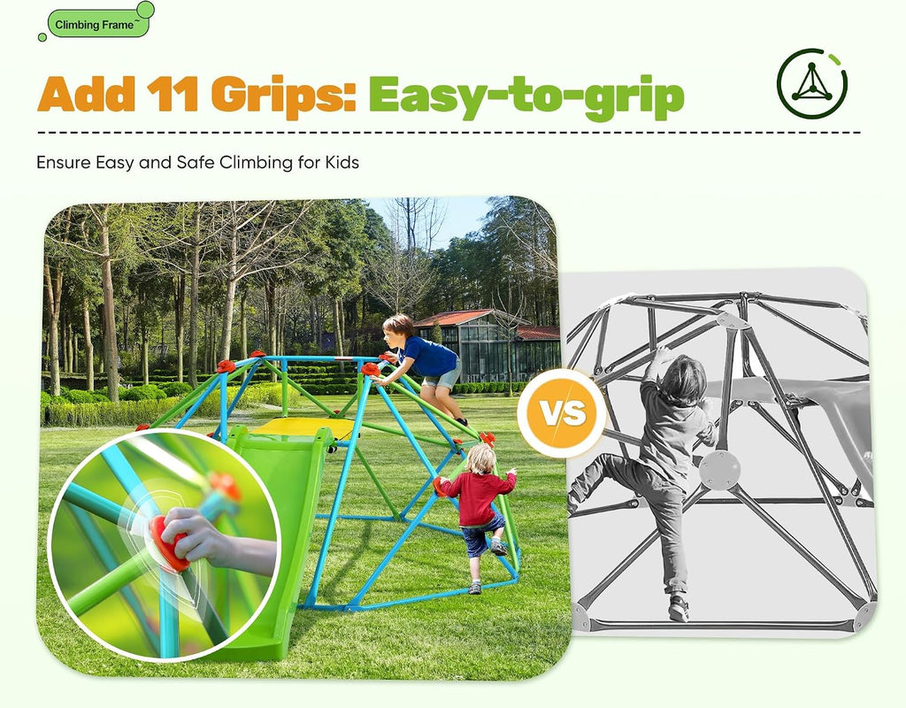 Climbing Dome with Slide Max Load 440Lbs, 8FT Jungle Gym Monkey Bar for Backyard, 2 in 1 Outdoor Climbing Frame Toys