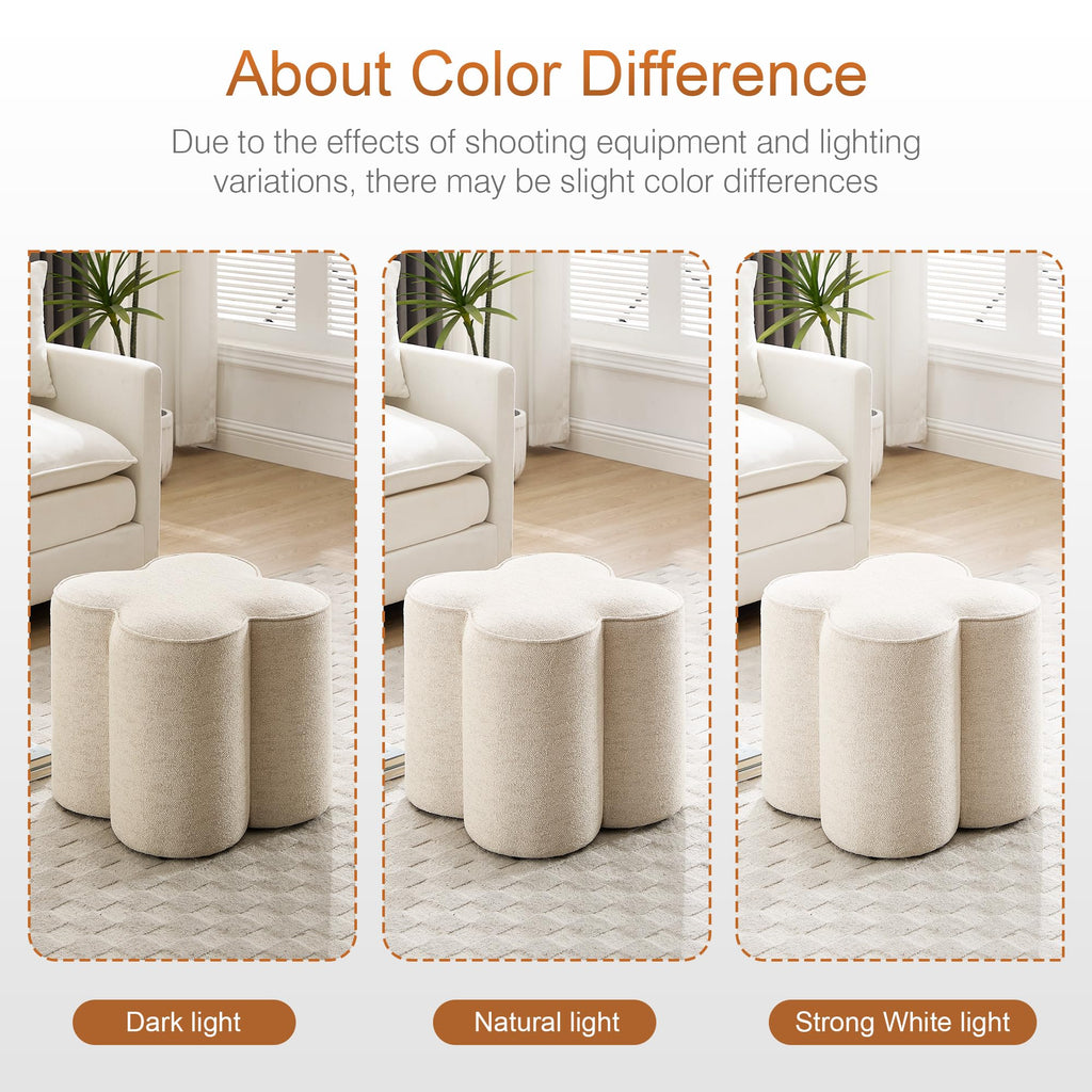 Flower Pouf Ottoman Foot Rest, Linen Fabric Poofy Ottoman Stool