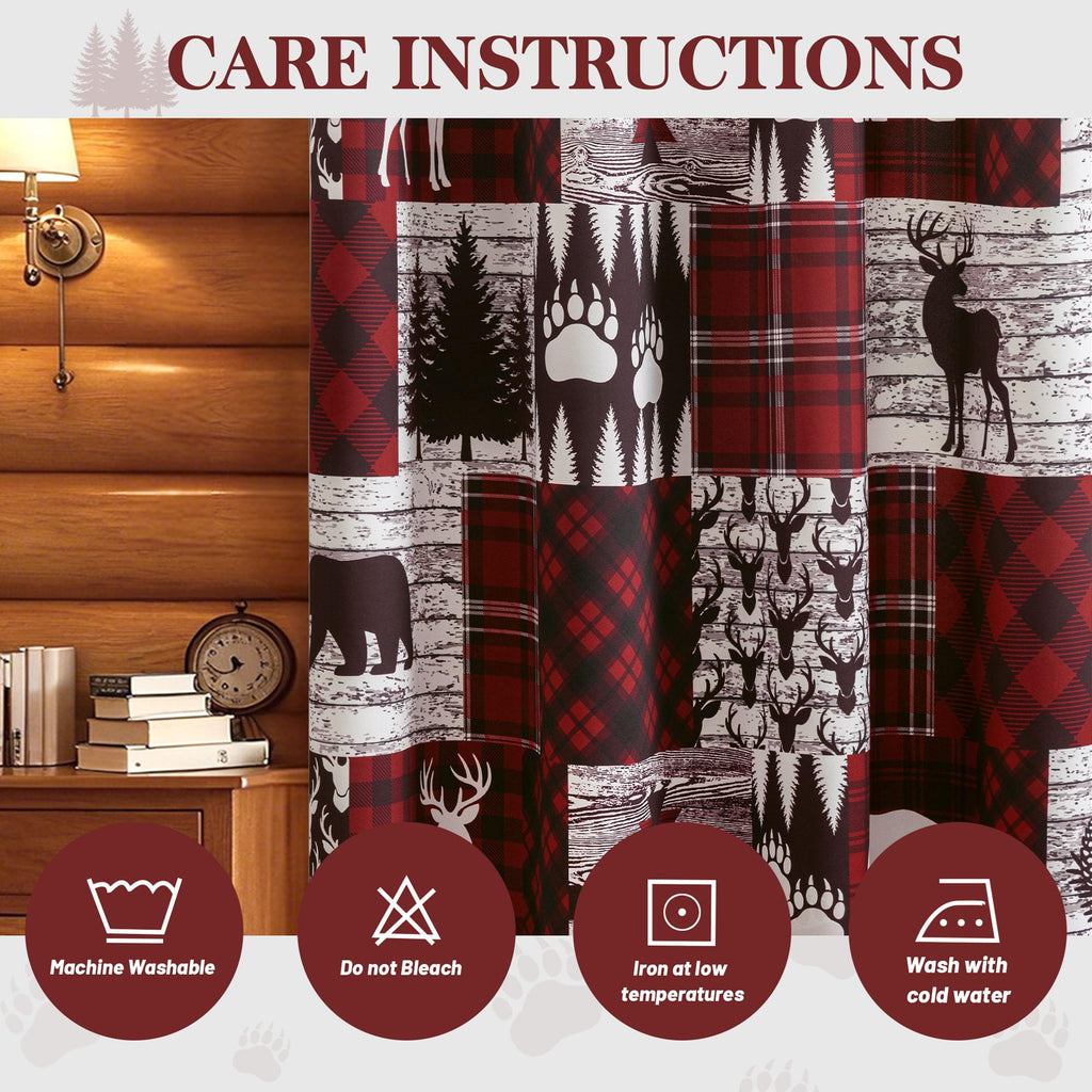 Red Rustic Christmas Curtains Bedroom, 52W x 84L, 2 Panels